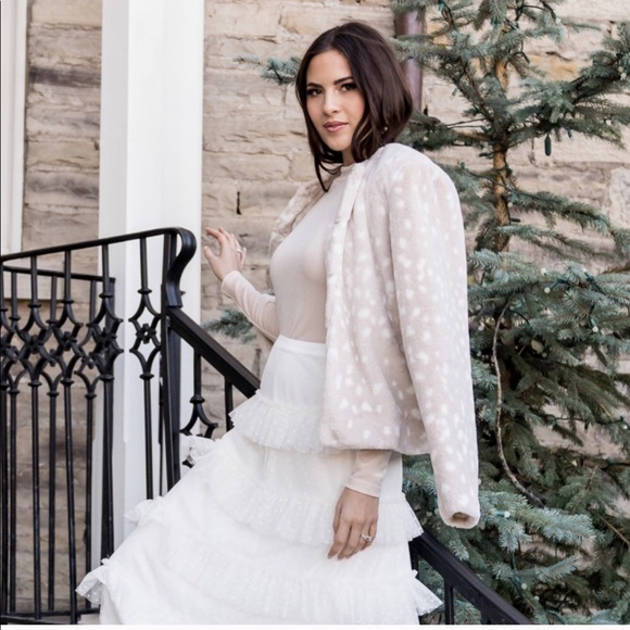 New RACHEL PARCELL Animal Print Faux Fur Coat Jacket Cream Tan Sz S - Picture 11 of 11